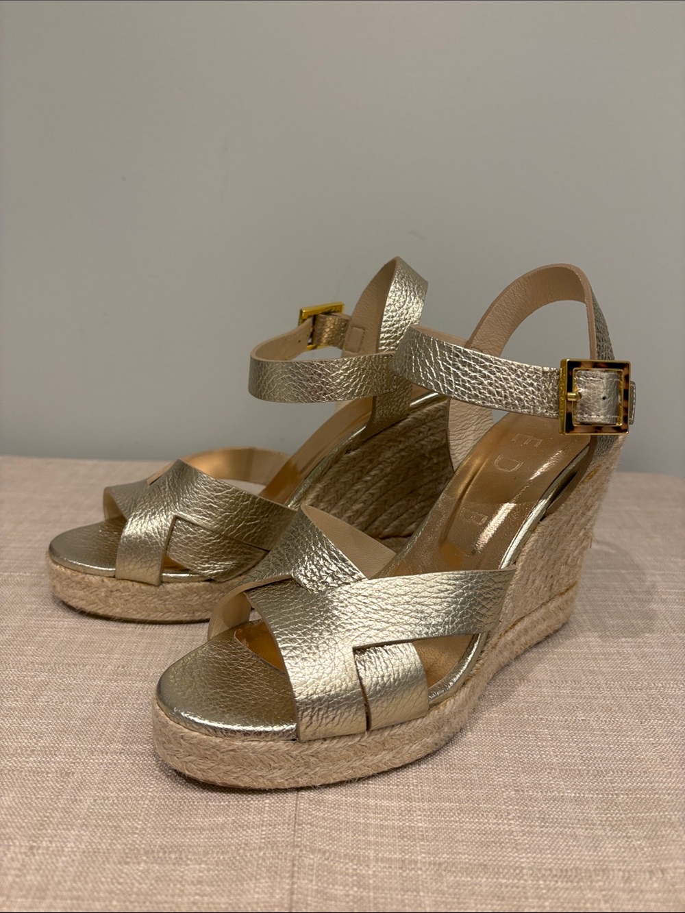 Ted Baker Selanam Metallic Gold Espadrille Wedge Sandals